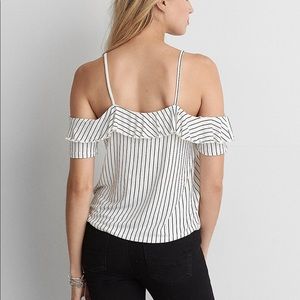 American Eagle White & Black Stripe Off Shoulder